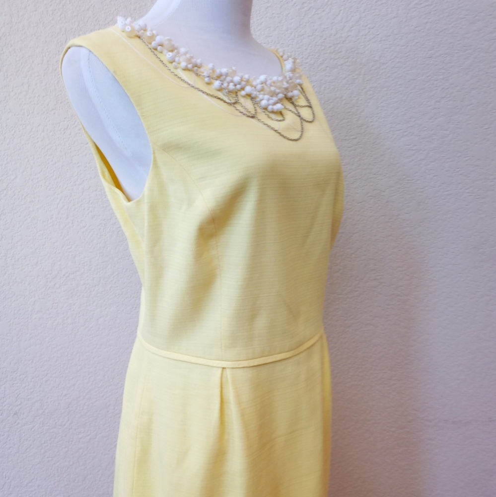 Antonio Melani butter yellow beaded and chain detail neckline shift dress - Picture 4 of 9